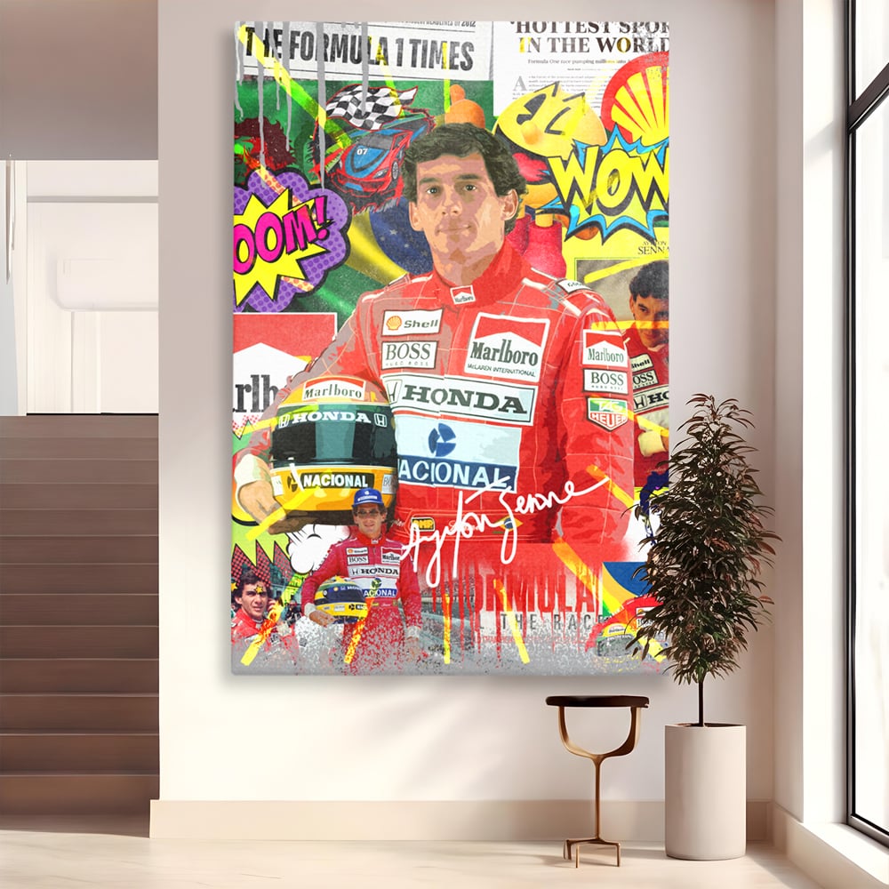 Tablou canvas cu tablou canvas cu pilotul ayrton senna, fara rama, pe sasiu de lemn